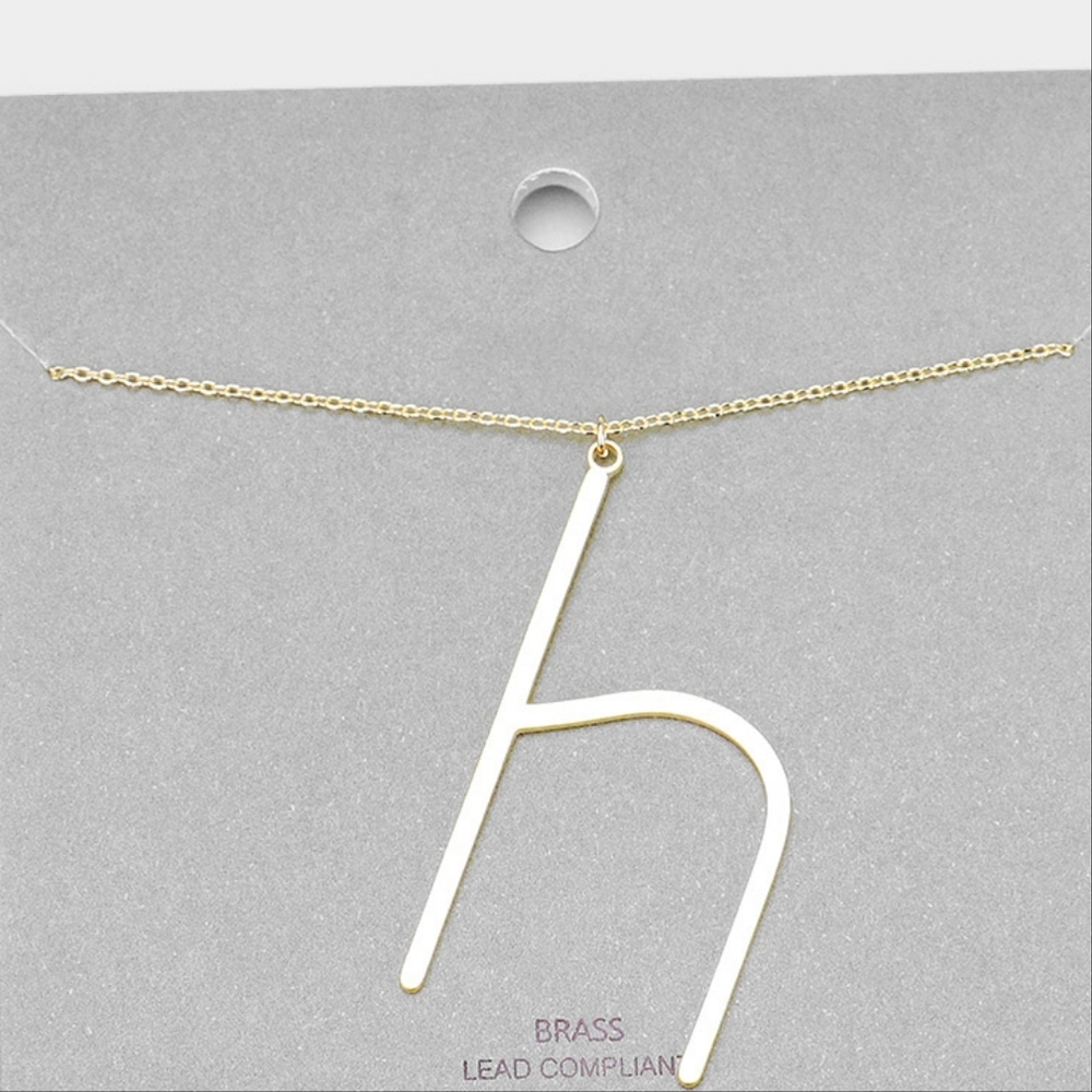 Gold H Modern Monogram Pendant Chain Necklace Initial Charm Cute Casual Simple